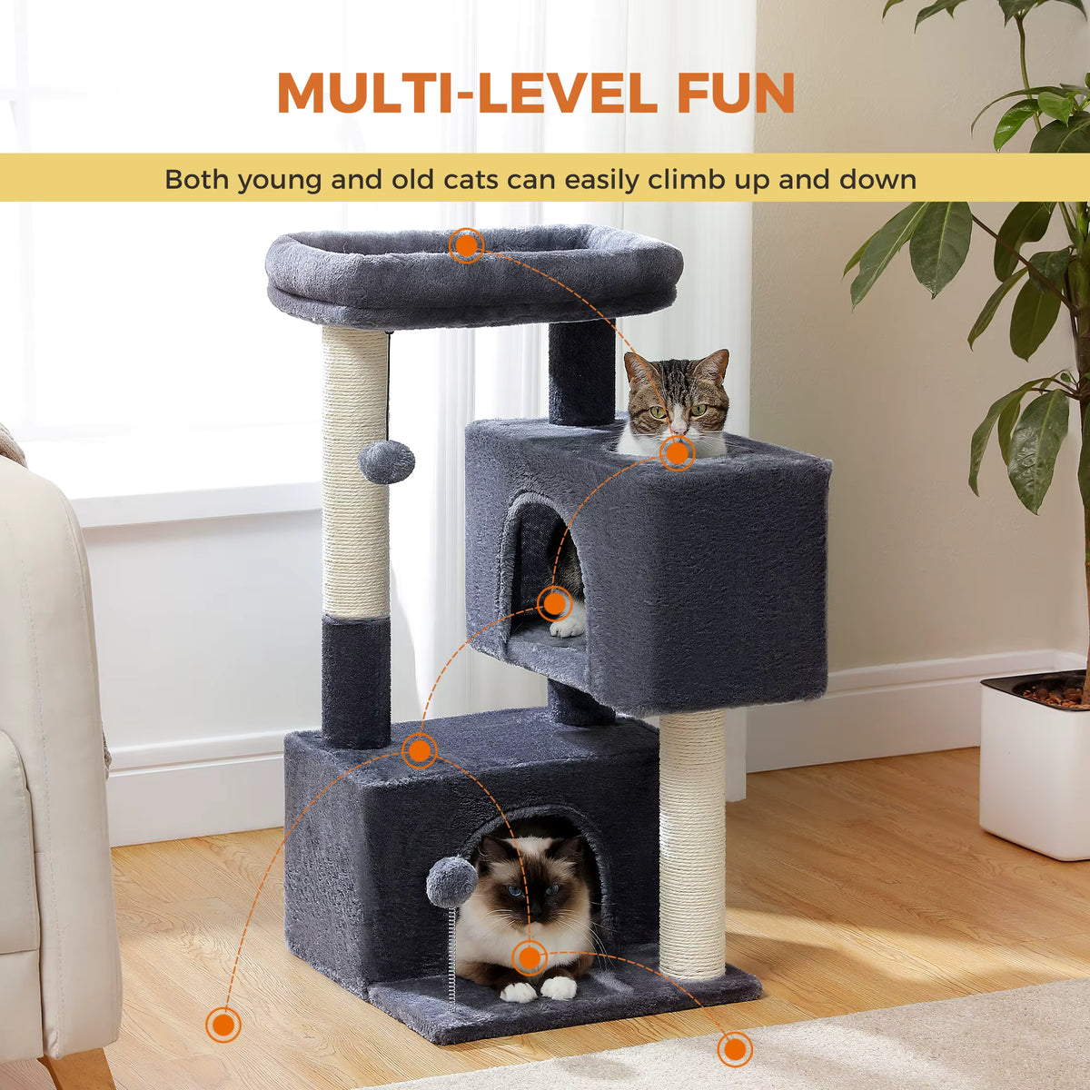 Heavy-Duty Multi-Level Cat Tower for Large Cats (32" Tall).