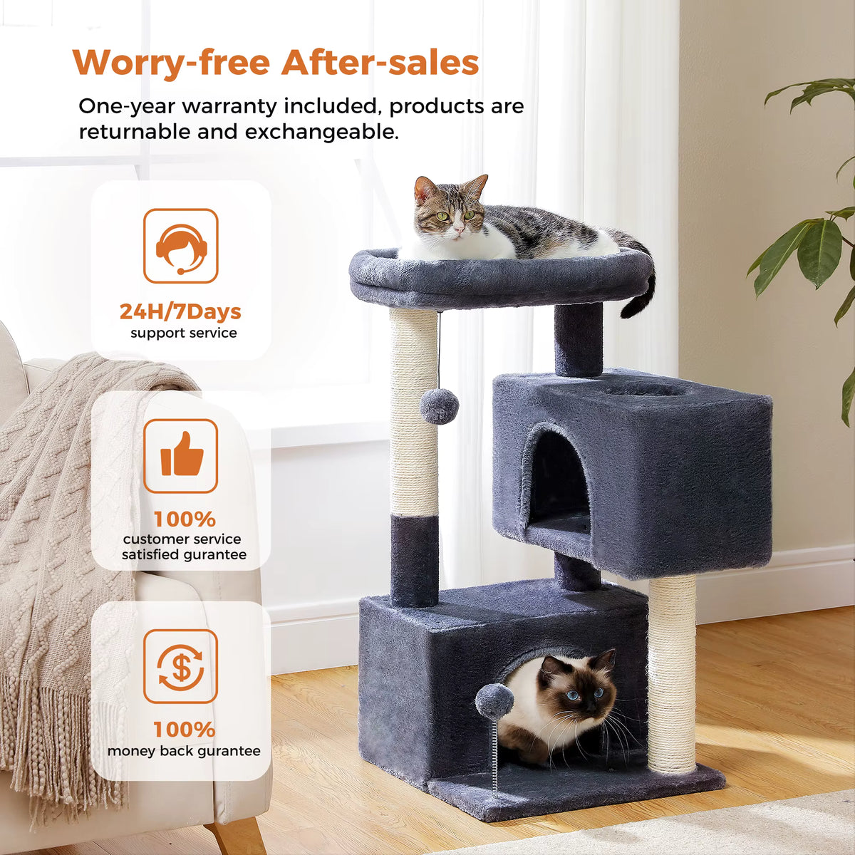 Heavy-Duty Multi-Level Cat Tower for Large Cats (32" Tall).