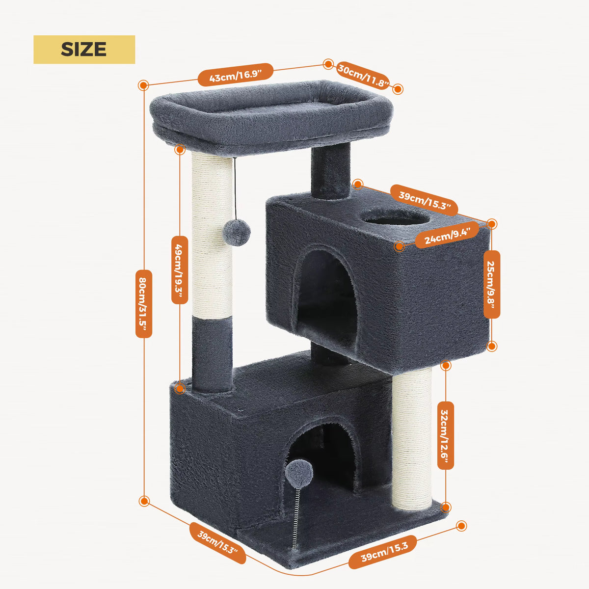 Heavy-Duty Multi-Level Cat Tower for Large Cats (32" Tall).