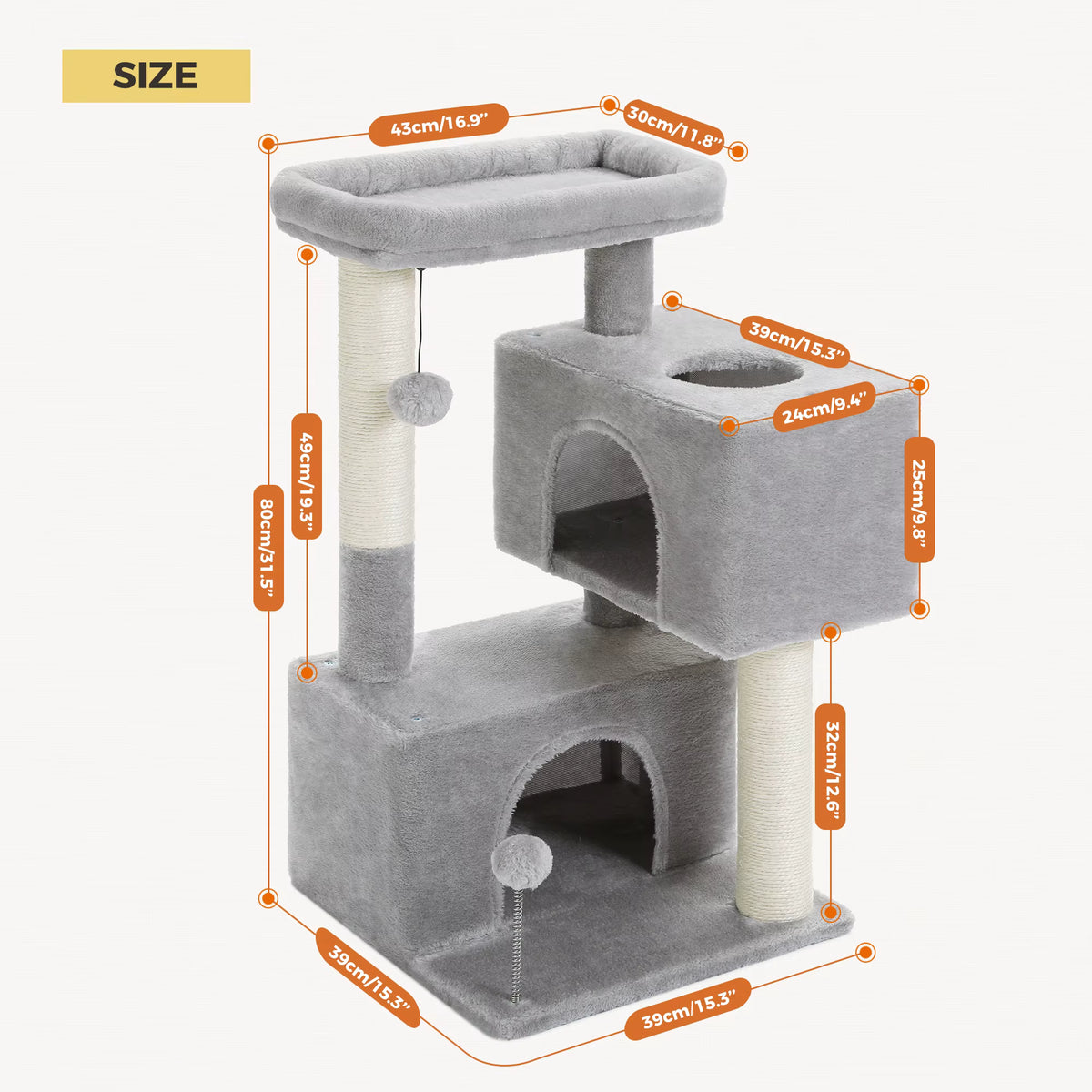 Heavy-Duty Multi-Level Cat Tower for Large Cats (32" Tall).